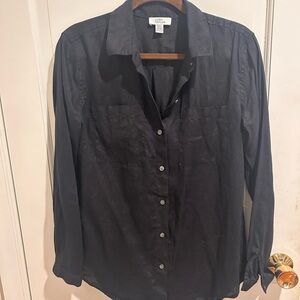 Lord and Taylor Black Button-Up Linen Shirt